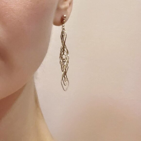 Sterling Silver Gold Spiral Twist Earrings 2.25 inches Long - Picture 9 of 9